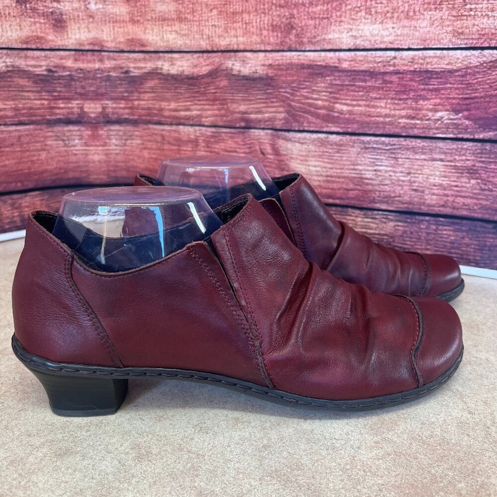 Rieker Antistress Burgundy Leather Louise 80 Slouch Slip On Block Heel Shoes